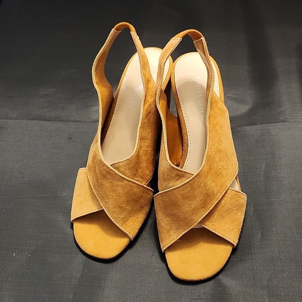 Com & Sens Suede Leather Cork Wedge Open Toe Sand… - image 2